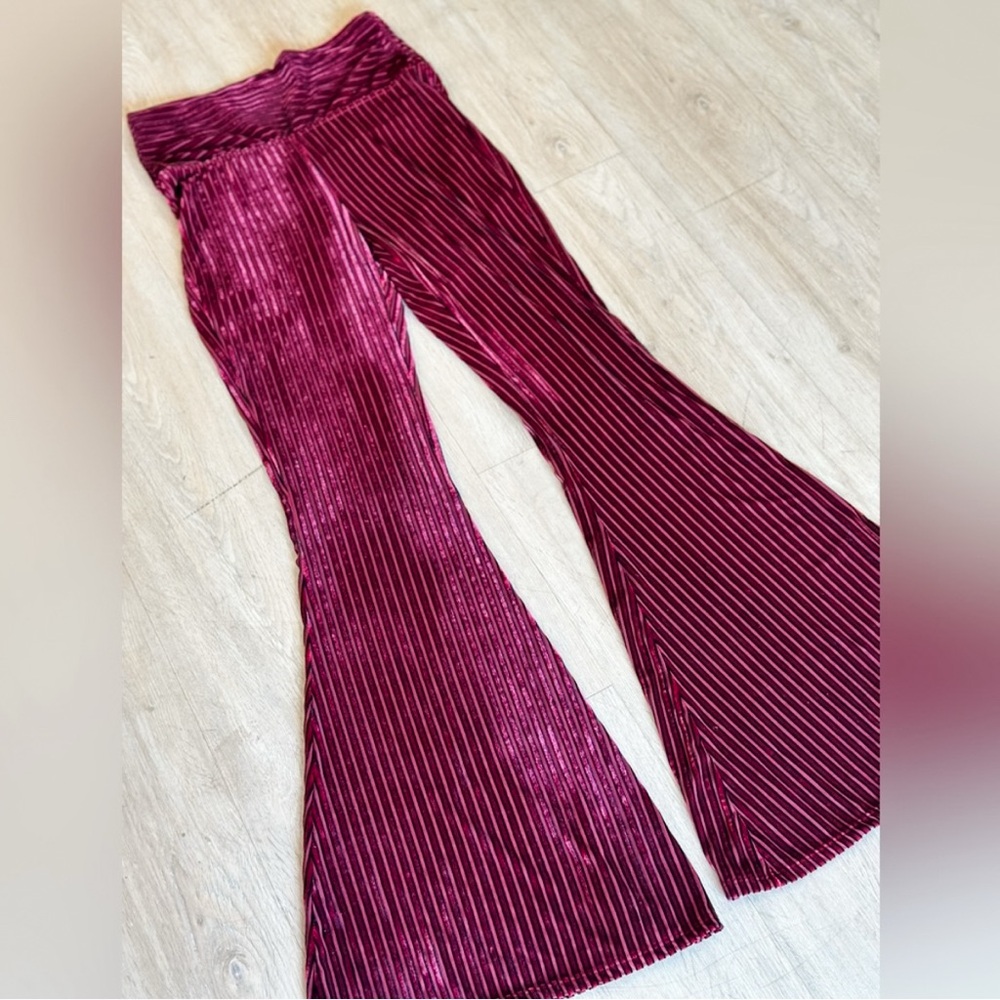 Burgandy stripe velvet flares